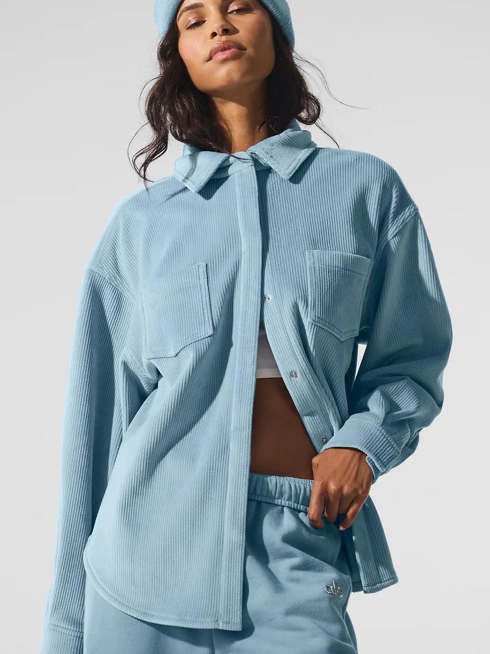 Alo Yoga Women’s Ribber Velour Mountain Side Shacket Jacket Celestial Blue Small